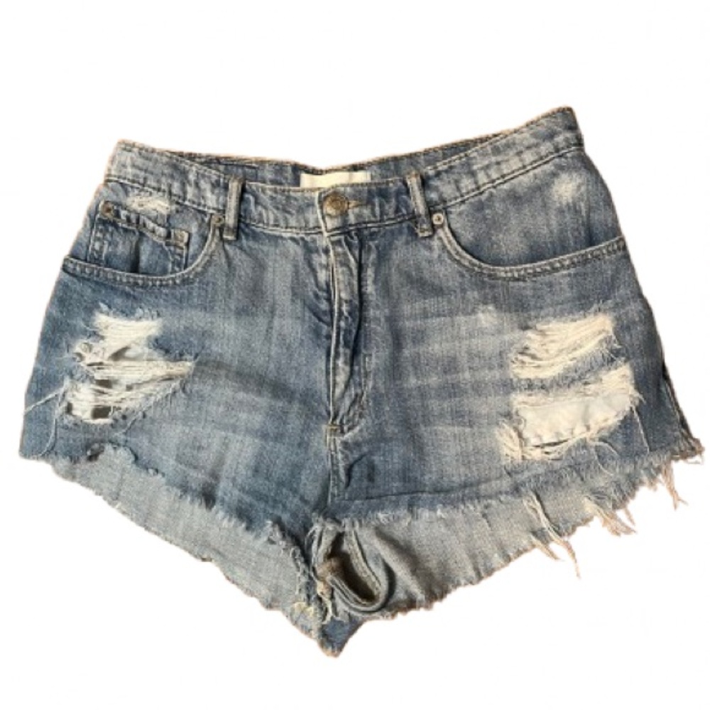 Garage Blue Jean Shorts Distressed High-Waisted Size 7